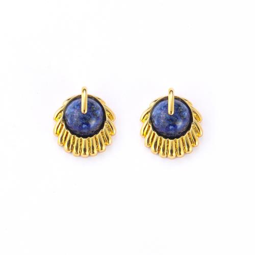 Brass Stud Earring with Natural Stone 18K gold plated fashion jewelry & for woman Sold By Pair