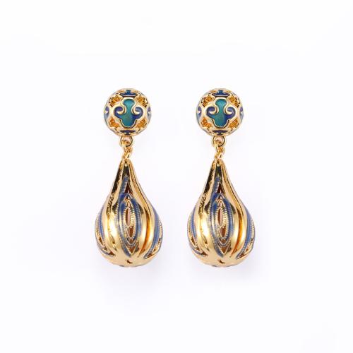 Brass Drop Earring Teardrop gold color plated for woman & enamel Sold By Pair