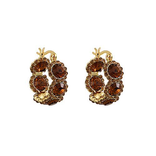 Zinc Alloy Håndtaget tilbage Earring, guldfarve belagt, for kvinde & med rhinestone, 20x21mm, Solgt af par