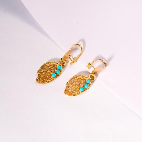 Brass Drop Earring with Resin Leaf 24K gold plated Unisex & hollow Sold By Pair