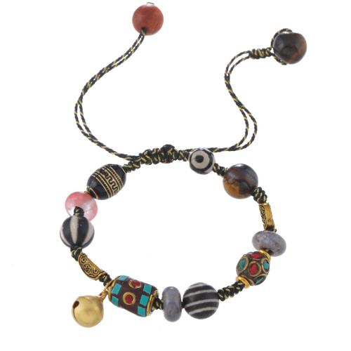 Tibetan Agate Bracelet with Nepal Beads & Natural Stone & Cotton Cord handmade folk style & Unisex Length Approx 6.3-11.4 Inch Sold By PC