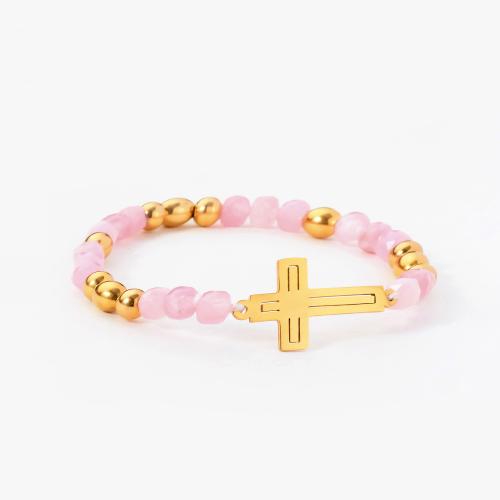 Stainless Steel Jewelry Bracelet 304 Stainless Steel with Natural Stone fashion jewelry & for woman pink Length Approx 17 cm Sold By PC