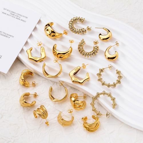 Stainless Steel Stud Earrings 304 Stainless Steel 18K gold plated fashion jewelry & for woman golden Sold By Pair