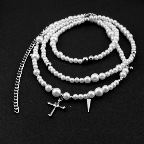 Nehrđajući čelik Chain Necklace džemper, 304 nehrđajućeg čelika, s Plastična Pearl & Cink Alloy, s 25cm Produžetak lanac, modni nakit & za žene & s Rhinestone, 18mm, Dužina Približno 105 cm, Prodano By PC