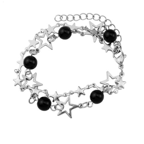 Stainless Steel Jewelry Bracelet 304 Stainless Steel with Plastic Pearl with 5cm extender chain Star fashion jewelry & for woman Length Approx 17 cm Sold By PC