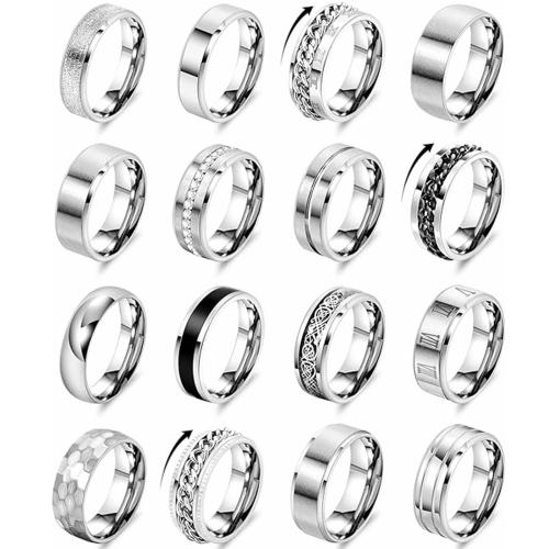 Vinger Ring in edelstaal, 304 roestvrij staal, 16 stuks & uniseks & verschillende grootte voor keus, width 8mm, thickness 2mm, Verkocht door Stel