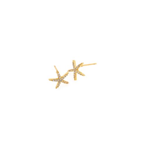 Ciúbach Zirconia Micrimhilseogra réiteodh Earring Prás, Starfish, dath an óir plated, jewelry faisin & micrea réiteach zirconia ciúbach & do bhean, nicil, luaidhe & caidmiam saor in aisce, 10.60x11x2mm, Díolta De réir Péire