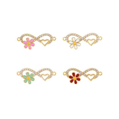 Cubic Zirconia Micro Pave Brass Connector Flower gold color plated DIY & micro pave cubic zirconia & enamel & 1/1 loop nickel lead & cadmium free Sold By PC