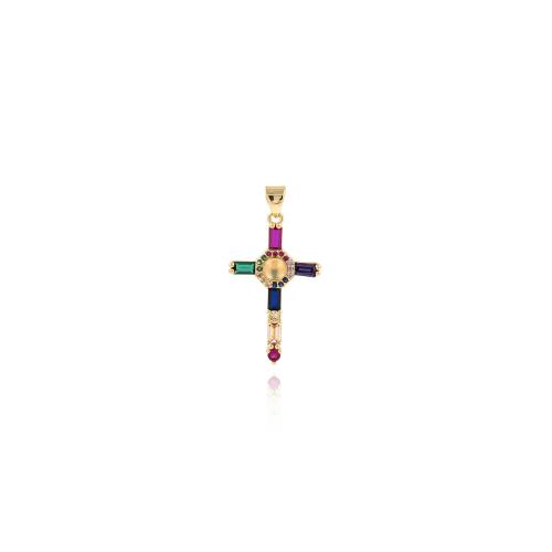 Cubic Zirconia Micro Pave Brass Pendant Cross gold color plated DIY & micro pave cubic zirconia multi-colored nickel lead & cadmium free Sold By PC