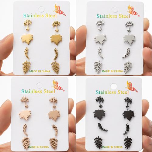 Stainless Steel Stud Earrings 304 Stainless Steel Leaf Vacuum Ion Plating fashion jewelry & for woman Sold By Set