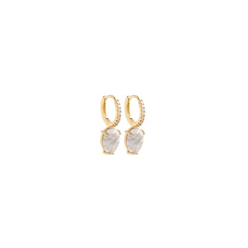 Boucles d'oreilles en laiton zircon cubique pavent, avec Quartz de nuage, Placage de couleur d'or, bijoux de mode & pavé de micro zircon & pour femme, protéger l'environnement, sans nickel, plomb et cadmium, 14.50x26x8.50mm, Vendu par paire