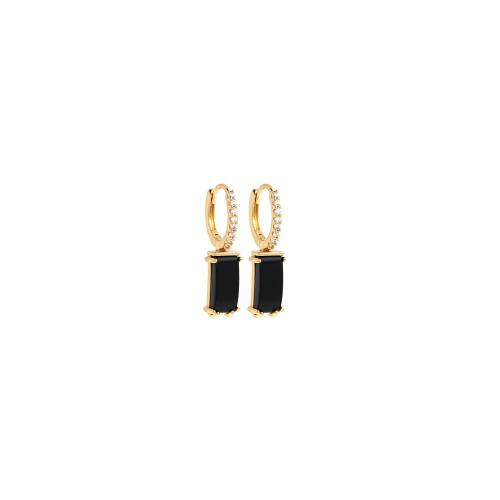 Cubic Zirconia Micro Pave Brass Earring with Black Agate gold color plated fashion jewelry & micro pave cubic zirconia & for woman nickel lead & cadmium free Sold By Pair