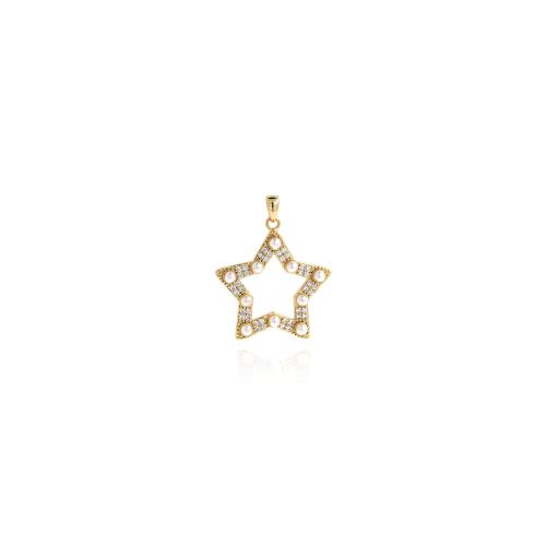 Cubic Zirconia Micro Pave Brass Pendant with Plastic Pearl Star gold color plated DIY & micro pave cubic zirconia nickel lead & cadmium free Sold By PC