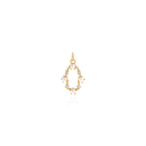 Cubic Zirconia Micro Pave Brass Pendant with Plastic Pearl gold color plated DIY & micro pave cubic zirconia nickel lead & cadmium free Sold By PC