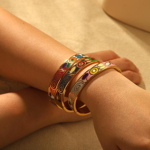 Stainless Steel Bangle 304 Stainless Steel gold color plated & for woman & enamel Sold By PC