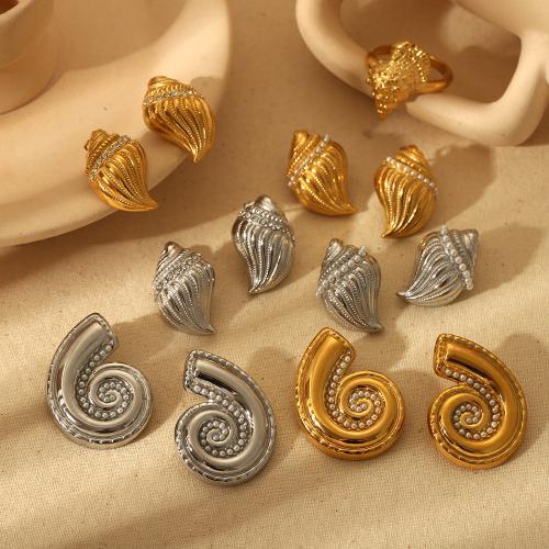 Stainless Steel Stud Earrings 304 Stainless Steel with Plastic Pearl plated & for woman & with rhinestone Sold By Pair