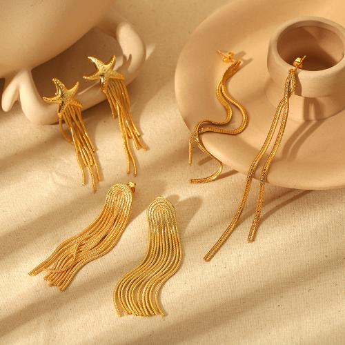 Fashion Fringe Earrings 304 Stainless Steel gold color plated & for woman Sold By Pair