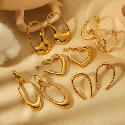 Stainless Steel Stud Earrings 304 Stainless Steel gold color plated & for woman Sold By Pair