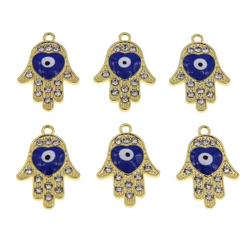 Evil Eye Pendants Zinc Alloy Round gold color plated DIY & evil eye pattern & enamel & with rhinestone blue nickel lead & cadmium free Sold By Bag