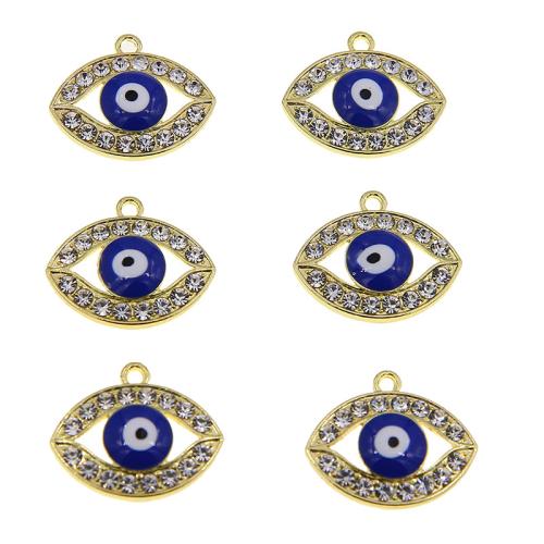 Evil Eye Pendants Zinc Alloy gold color plated DIY & evil eye pattern & enamel & with rhinestone blue nickel lead & cadmium free Sold By Bag