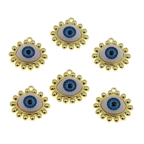 Evil Eye Hangers, Zinc Alloy, gold plated, DIY & boze oog patroon & glazuur, blauw, nikkel, lood en cadmium vrij, 19x21x7mm, 100pC's/Bag, Verkocht door Bag