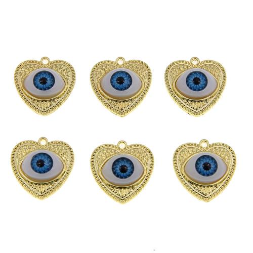 Evil Eye Pendler, Zinc Alloy, Heart, guldfarve belagt, du kan DIY & onde øje mønster & emalje, blå, nikkel, bly & cadmium fri, 21x20x7mm, 100pc'er/Bag, Solgt af Bag