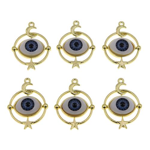 Evil Eye Pendants Zinc Alloy Round gold color plated DIY & evil eye pattern & enamel blue nickel lead & cadmium free Sold By Bag