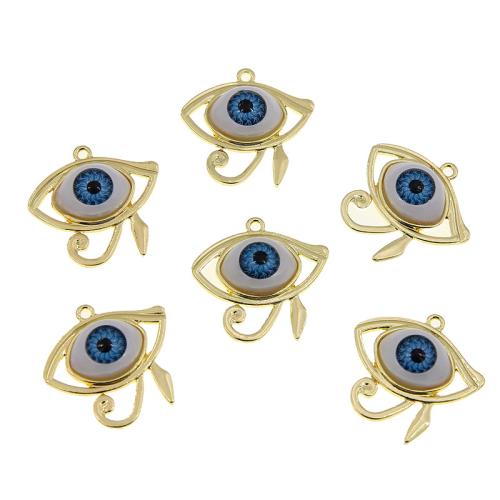 Evil Eye Hangers, Zinc Alloy, gold plated, DIY & boze oog patroon & glazuur, blauw, nikkel, lood en cadmium vrij, 23x24x7mm, 100pC's/Bag, Verkocht door Bag