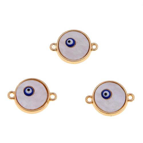 Boze oog Connector, Zinc Alloy, Ronde, gold plated, DIY & boze oog patroon & glazuur & 1/1 lus, wit, nikkel, lood en cadmium vrij, 14x16x3mm, 100pC's/Bag, Verkocht door Bag