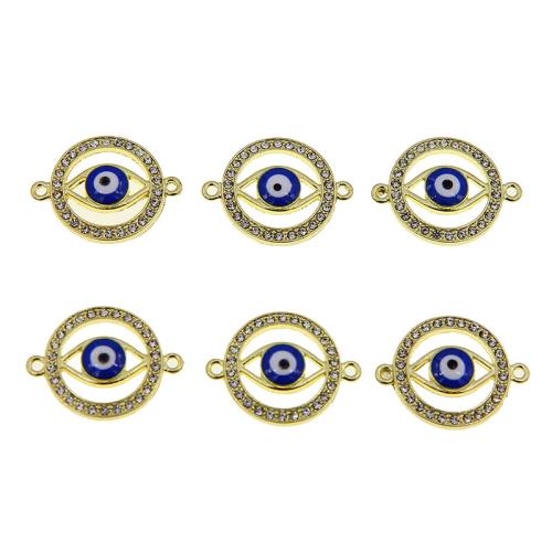 Evil Eye Connector Zinc Alloy Round gold color plated DIY & enamel & with rhinestone & 1/1 loop blue nickel lead & cadmium free Sold By Bag