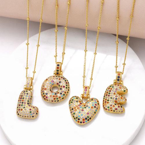 Collier en laiton cubique Zircon Micro Pave, avec 5cm chaînes de rallonge, Lettre d’alphabet, Placage de couleur d'or, bijoux de mode & modèles différents pour le choix & pavé de micro zircon, doré, protéger l'environnement, sans nickel, plomb et cadmium, Longueur 44 cm, Vendu par PC