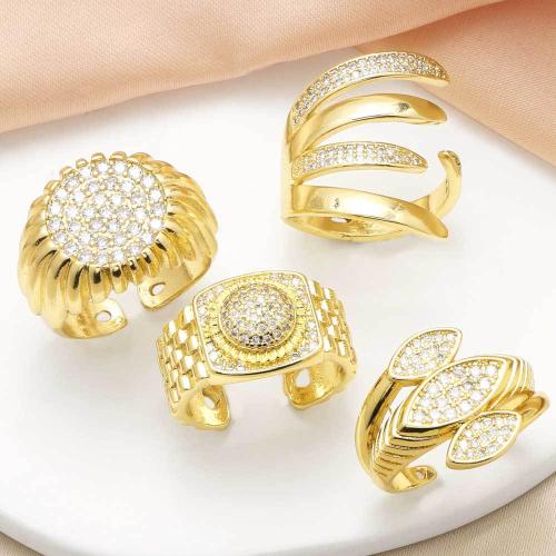 Cubic Zirconia Micro Pave Brass Ring gold color plated fashion jewelry & micro pave cubic zirconia golden nickel lead & cadmium free Sold By PC