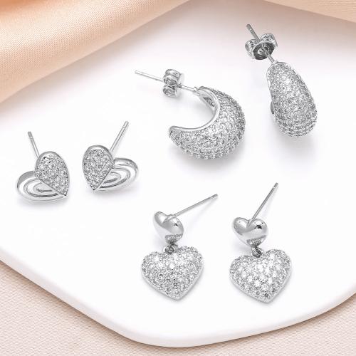 Cubic Zirconia Micro Pave Brass Earring silver color plated fashion jewelry & micro pave cubic zirconia silver color nickel lead & cadmium free Sold By Pair