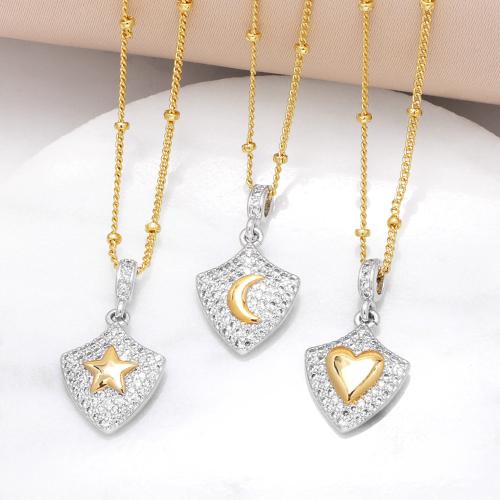 Cubic Zircon Micro Pave Brass Necklace with 5cm extender chain plated fashion jewelry & micro pave cubic zirconia nickel lead & cadmium free Length 44 cm Sold By PC