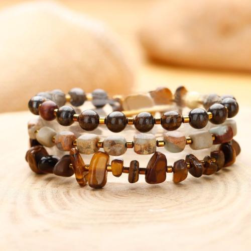 Φυσικό Tiger Eye Βραχιόλια, Μάτι της Τίγρης, με Bronzite Stone & Εντύπωση Jasper, χειροποίητο, κοσμήματα μόδας & πολυστρωματικές & για τη γυναίκα, πολύχρωμα, Μήκος 52 cm, Sold Με PC