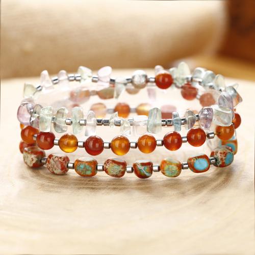 Red Agate Bracelets with Colorful Fluorite & Persian Gulf Agate handmade fashion jewelry & multilayer & for woman multi-colored Length 52 cm Sold By PC