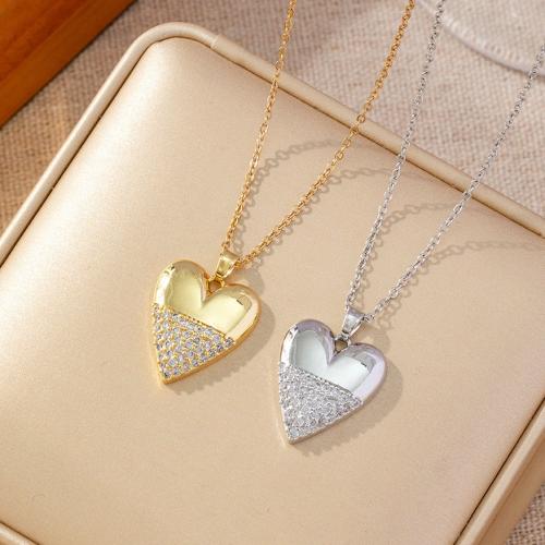 Cubic Zircon Micro Pave Brass Necklace with Titanium Steel Heart plated micro pave cubic zirconia & for woman Sold By PC