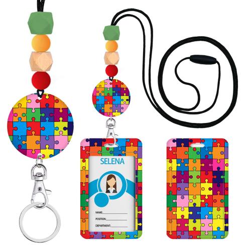 Acryl Lanyard kaarthouder, met Polyester & Hout & Silicone & ABS Plastic & Zinc Alloy, Duurzame, multi-gekleurde, Verkocht door PC