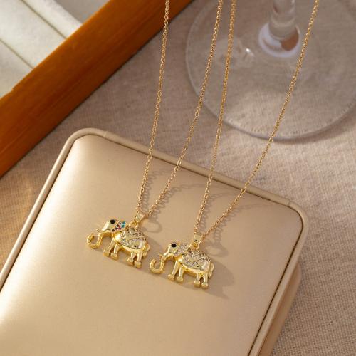 Cubic Zircon Micro Pave Brass Necklace Elephant plated micro pave cubic zirconia & for woman Sold By PC