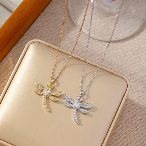 Cubic Cirkon Micro Pave Brass Ogrlica, Mesing, Dragonfly, pozlaćen, micro utrti kubni cirkonij & za žene, više boja za izbor, Prodano By PC