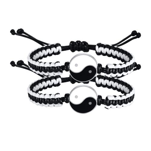 Fashion Create Wax Cord Bracelets Zinc Alloy with Howlite & Abrazine Stone & Wax Cord & Polyester Cord & Nylon Cord handmade 2 pieces & Unisex & micro pave cubic zirconia & enamel white and black Sold By PC