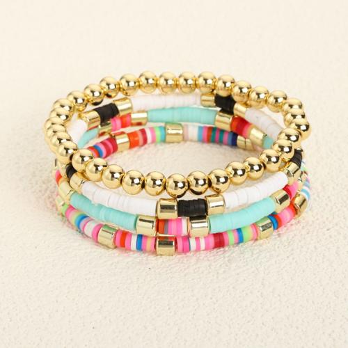 Bijoux bracelets de mode, argile de polymère, avec hématite non magnétique & plastique revêtu de cuivre, multicouche & différents matériaux pour le choix & normes différentes pour le choix & pour femme, plus de couleurs à choisir, Longueur 19 cm, Vendu par PC