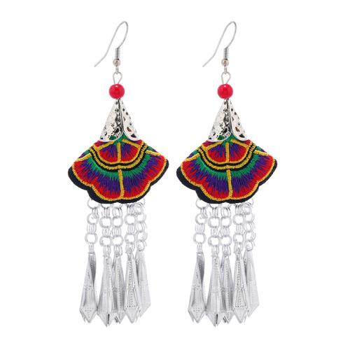 Zinc Alloy Tassel Earring, med Klud, Broderi, folk stil & for kvinde, flere farver til valg, 40x100mm, Solgt af par