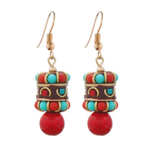 Zinc Alloy Drop Earring with Nepal Beads & Shell Pearl & Turquoise handmade folk style & for woman Sold By Pair