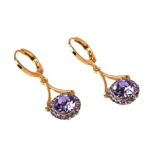 Zinc Alloy Huggie Hoop Drop Earring Geometrical Pattern gold color plated for woman & with rhinestone Sold By Pair