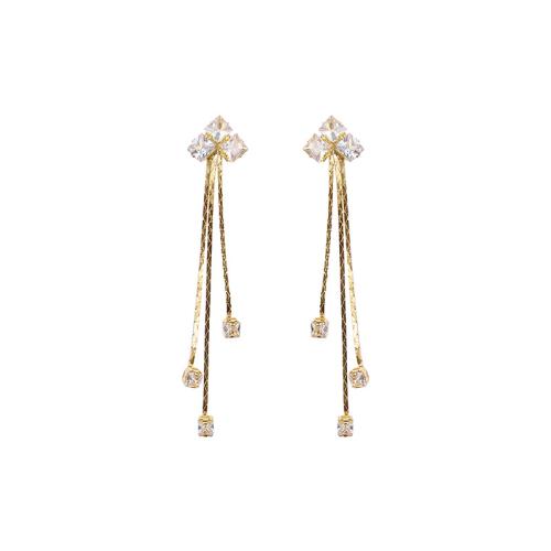 Zinc Alloy Tassel Earring, Geometrisch Patroon, gold plated, voor vrouw & met strass, 20x70mm, Verkocht door pair