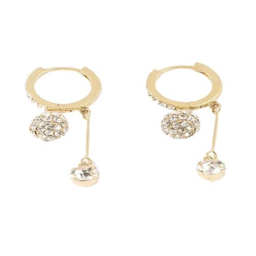 Messing Huggie Hoop Drop Earring, gold plated, voor vrouw & met strass, 20x30mm, Verkocht door pair