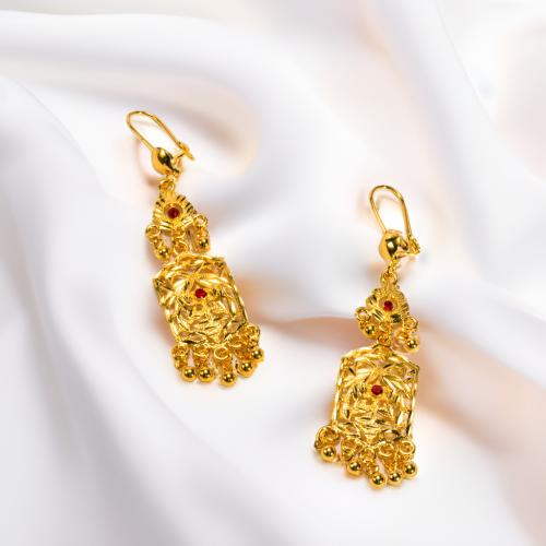 cobre brincos tipo gota, Ouro banhado 24K, para mulher & com strass & vazio, earring length 70-100mm, vendido por par