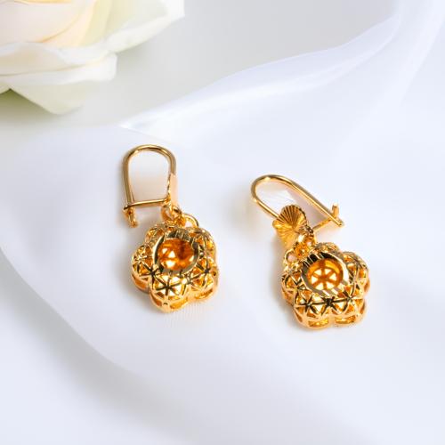 Латунь Сережка, Форма цветка, Позолоченные 24k, Женский & отверстие, earring length 30-50mm, продается Пара