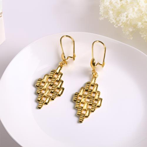 Brass Drop Earring Geometrical Pattern 24K gold plated for woman & hollow earring length 40-60mm Sold By Pair